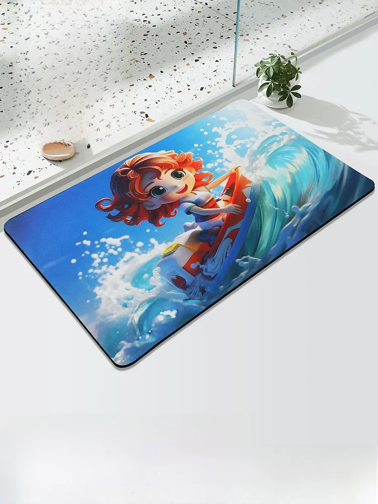 

Non-Slip Batoom Kitchen Floor Mat Silicon Dinosaur Cartoon Pattern Home Use Absorbent Entrance Door Mat Square Cusizable