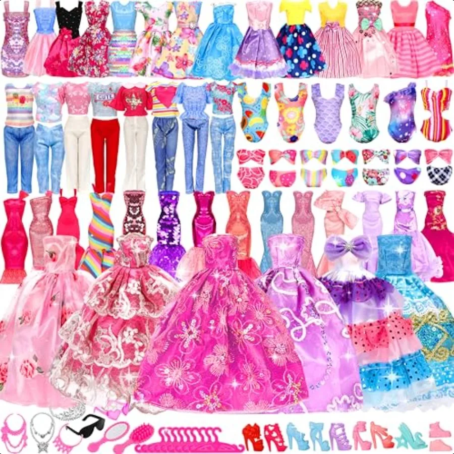 

71 Pcs Doll Clothes and Accories 5 Wedding Gowns 9 Fashion Dres 3 Tops 3 Pants 3 Bikini Swimsuits 20 Shoes for 11.5 inch Doll C