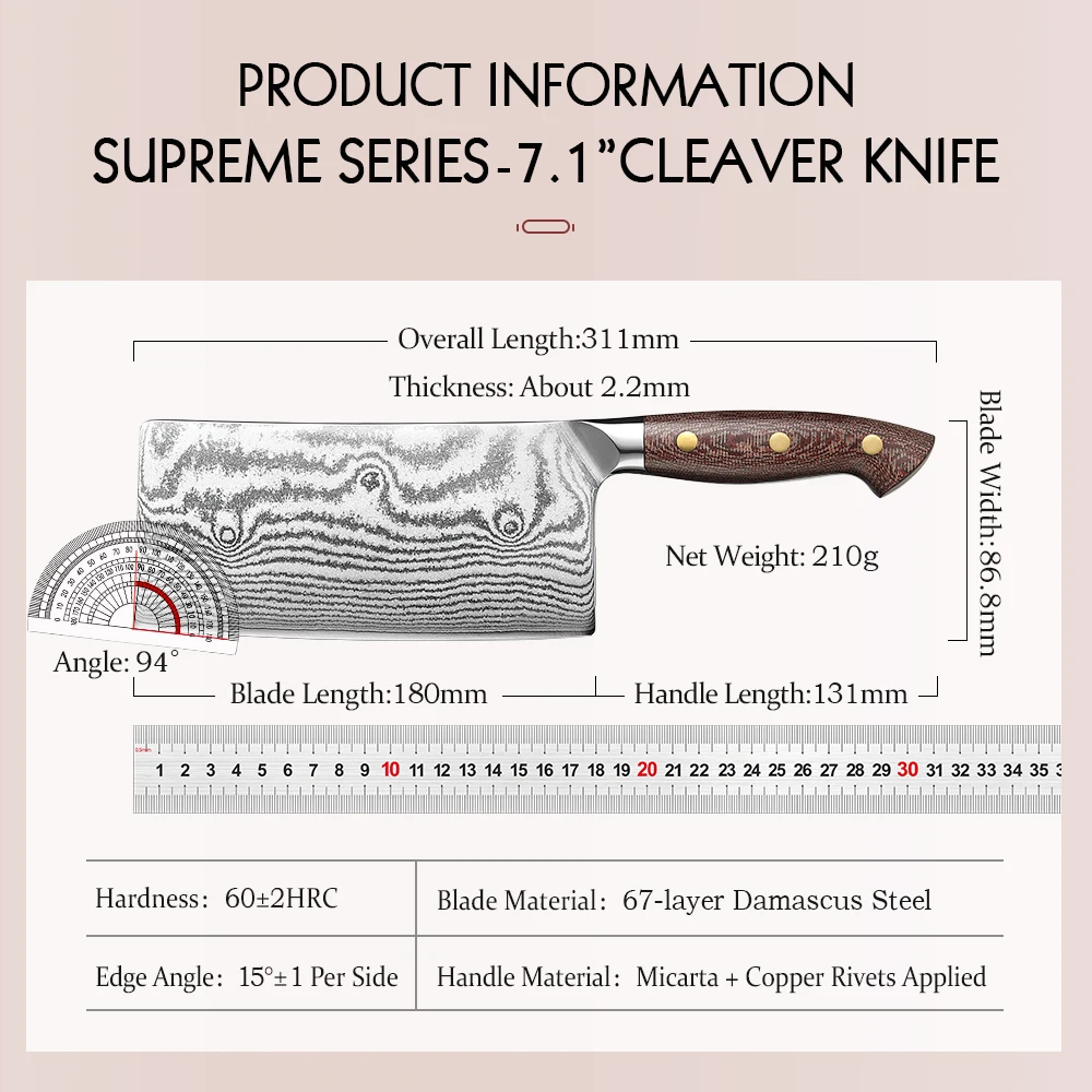 HEZHEN 7.1 Inches Cleaver Knife 67 Layers Damascus Steel Vegetable Knife Chinese Slicing Knives Micarta Handle Kitchen Knife