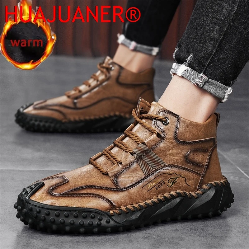 New 2026 Handmade Men Boots Design Sneakers Man Outdoor Casual Leather Men Shoes Ankle Boots Fall Breathable Hot Sale