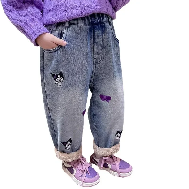 فتاة الجينز رشاقته Kuromi الطفل سراويل قطنية الشتاء أنيمي الشكل Kawaii الكرتون ملابس الشتاء الجديدة رشاقته السراويل
