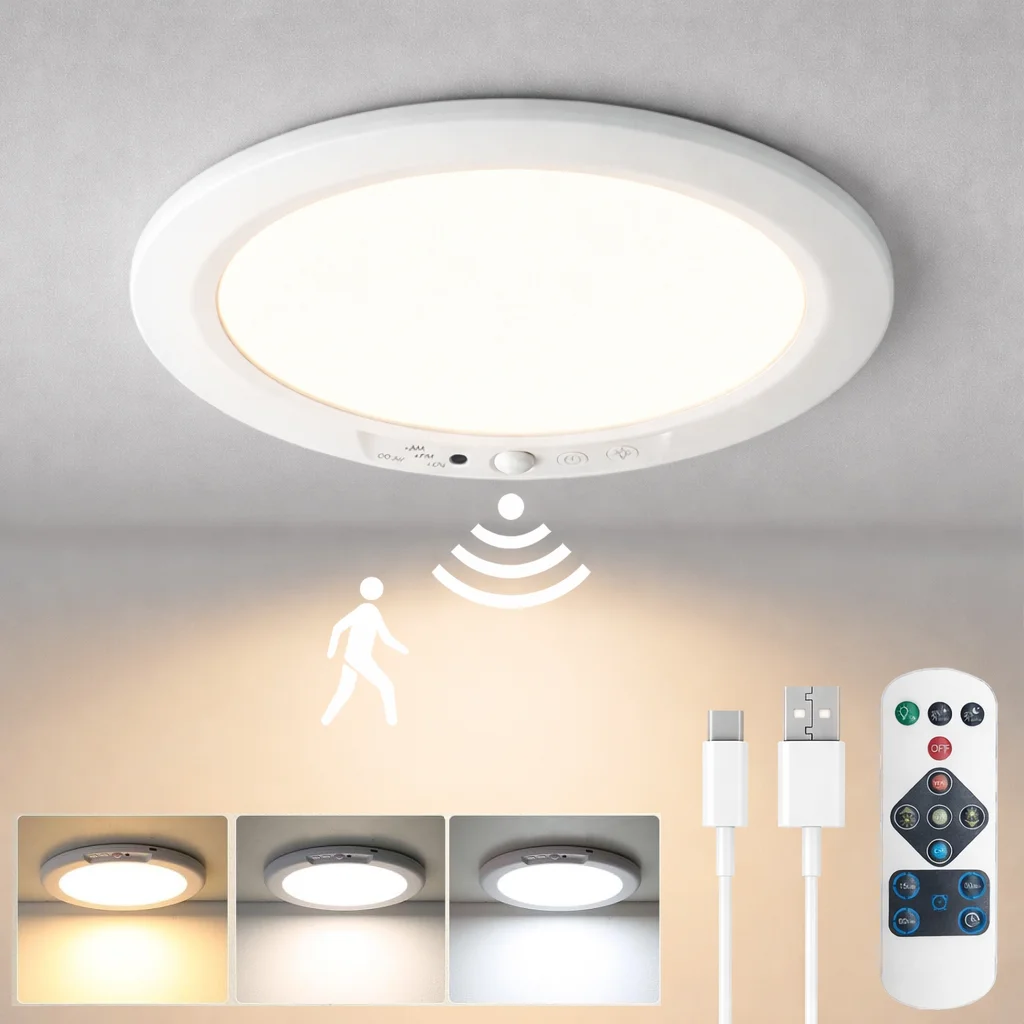 

Потолочный светильник с датчиком движения, перезаряжаемый через USB Type-C, магнитный светильник, беспроводной настенный светильник, светодиодный ночник с пультом дистанционного управления для кухни и гардеробной