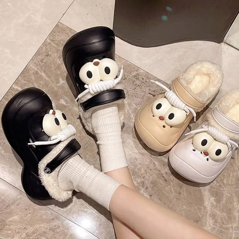 Padded Cotton Slippers For Girls Soft Thick-sole EVA Plush Shoes Indoor Casual Wear Anti-slip Wear-resistant Cartoon Sweet Style