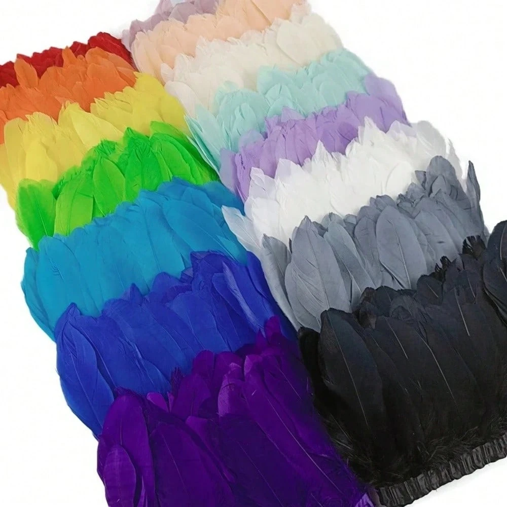 

Белая отделка из гусиных перьев, 2 метра, мягкая пушистая лента с окрашенными перьями для рукоделия, шитья платья, одежды, свадебного украшения дома