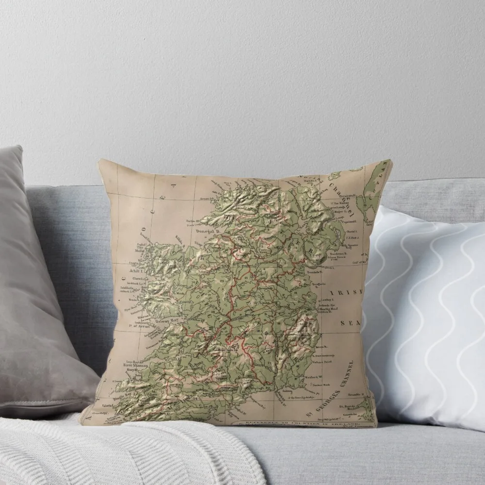 

Vintage Physical Map of Ireland (1880) Throw Pillow pillows decor home Pillow Cover