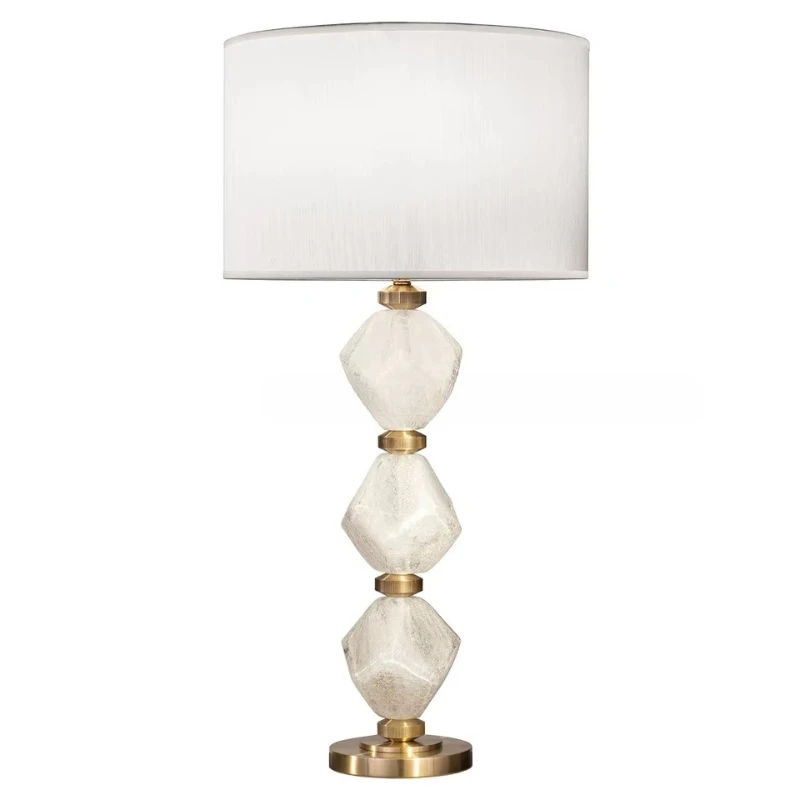 

Deluxe European glass crystal table lamp ornament home villa living room linen lampshade rock crystal table lamp