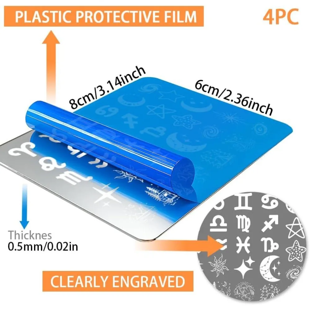 4pcs 12 Zodiac Signs Nail Stamping Plates Constellation Nails Art Templates Star Moon Nail Image Plate