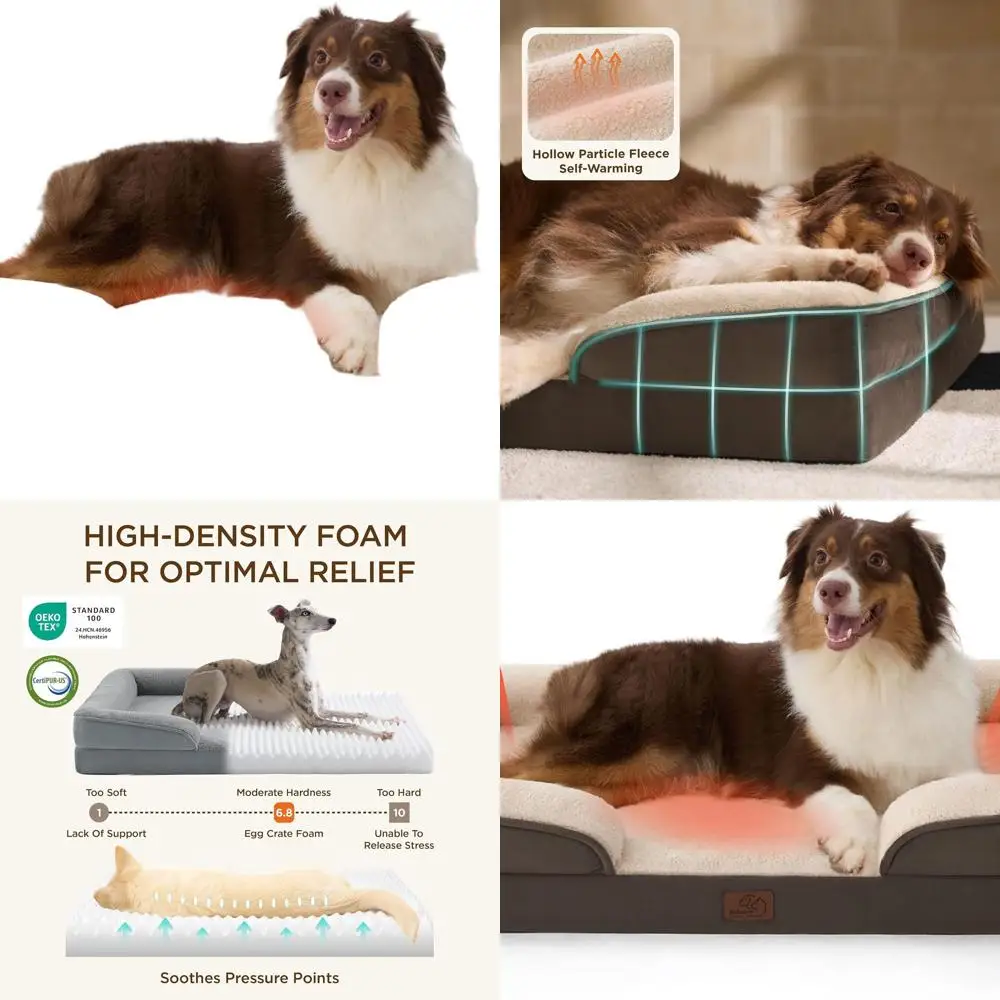 

Large Orthopedic Dog Bed - Waterproof, Removable Cover, Non-Slip, Comfortable Couch for Big Dogs, Brown, Non-Electric, Washable