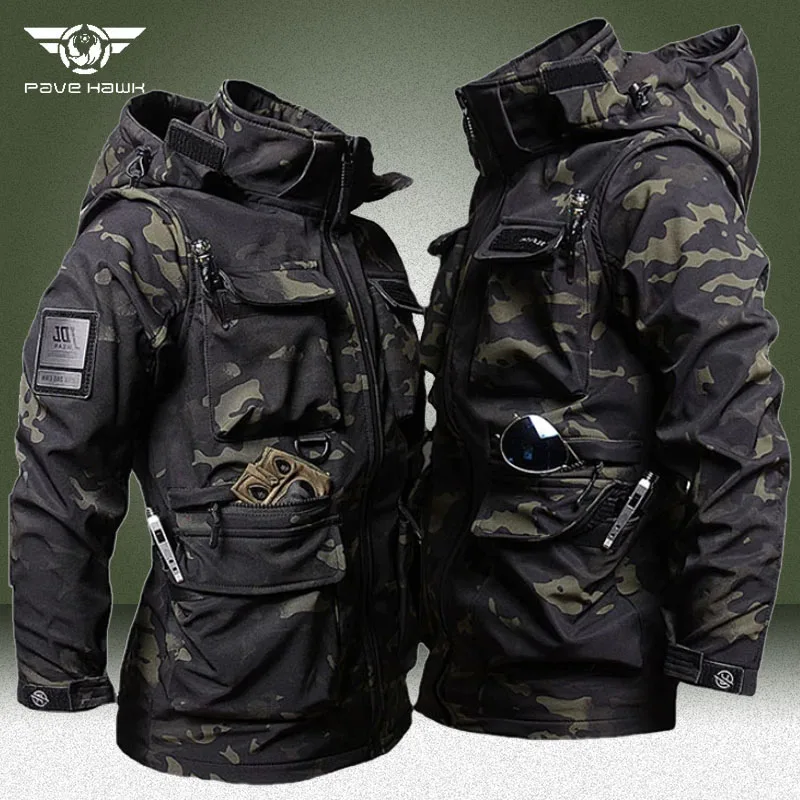 Military Waterproof Jackets Men Outdoor Shark Skin Soft Shell Fleece Warm Windbreaker Coats Army Multi-pocket Tactical Jacket