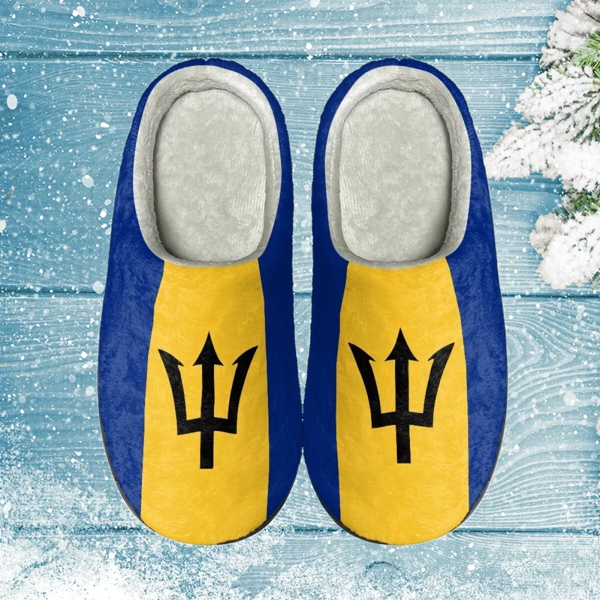 Barbados Flag Women and Men Winter Indoor Warm Thickened Slippers Winter Closed Toe Cotton Slippers Pantuflas 2023