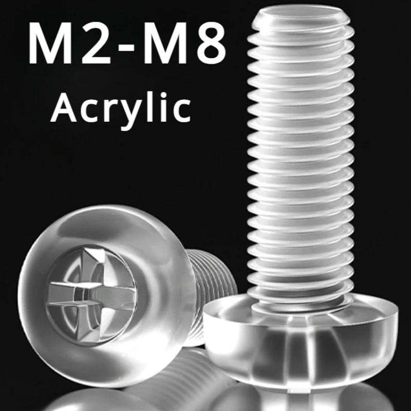 M2 M2.5 M3 M4 M5 M6 M8 Transparent Acrylic Cross Round Head Screws Plastic Insulated Cross Bolt