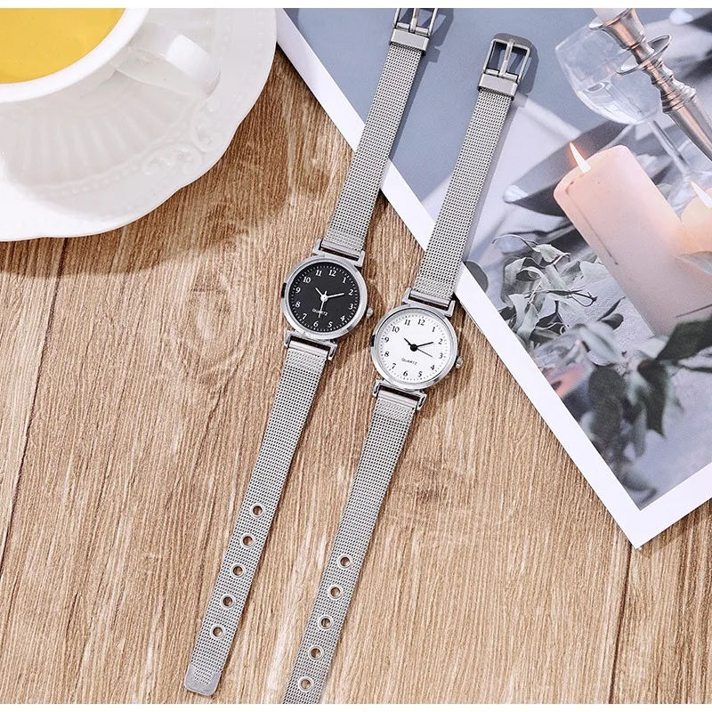 

Retro Vintage Ladies Quartz Wrist Watch Round Dial Watch for Women Students Simplified Netbelt Watch Relojes Para Mujer Montre