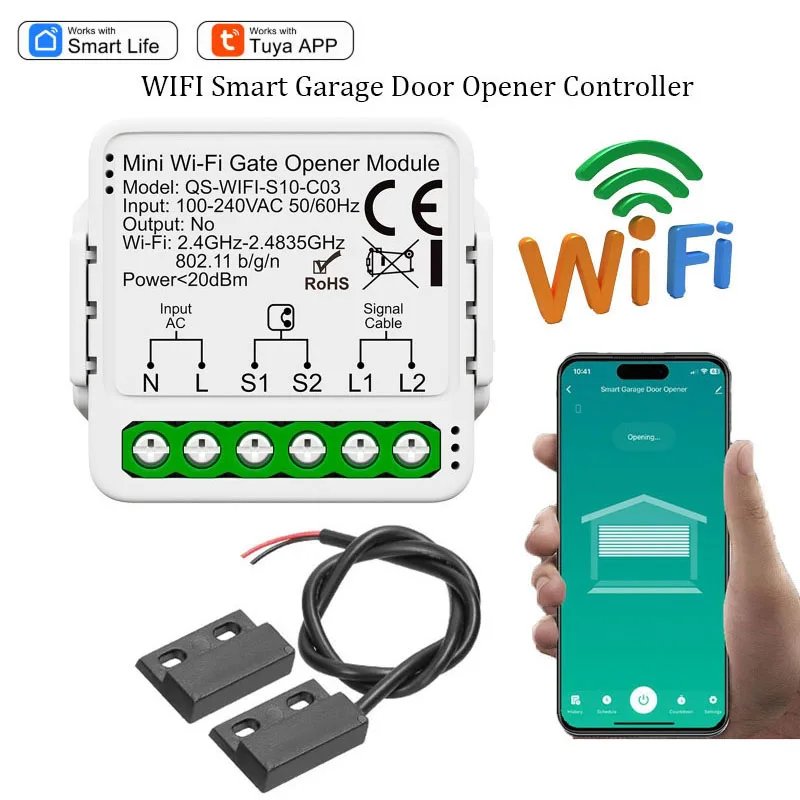 WIFI Smart Garage Door Opener Controller Gate Remote Control Switch Module Relay Motor Controller work with Tuya APP Smart Life