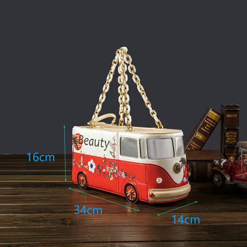 Ladies' new bus shaped floral crossbody bag design sense chain bag fashionable printed bus bag trendy color blocked handbag
