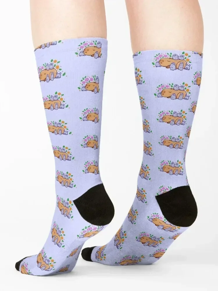 Capybara with bunnies Socks Christmas colored snow kids Socks For Men Women's