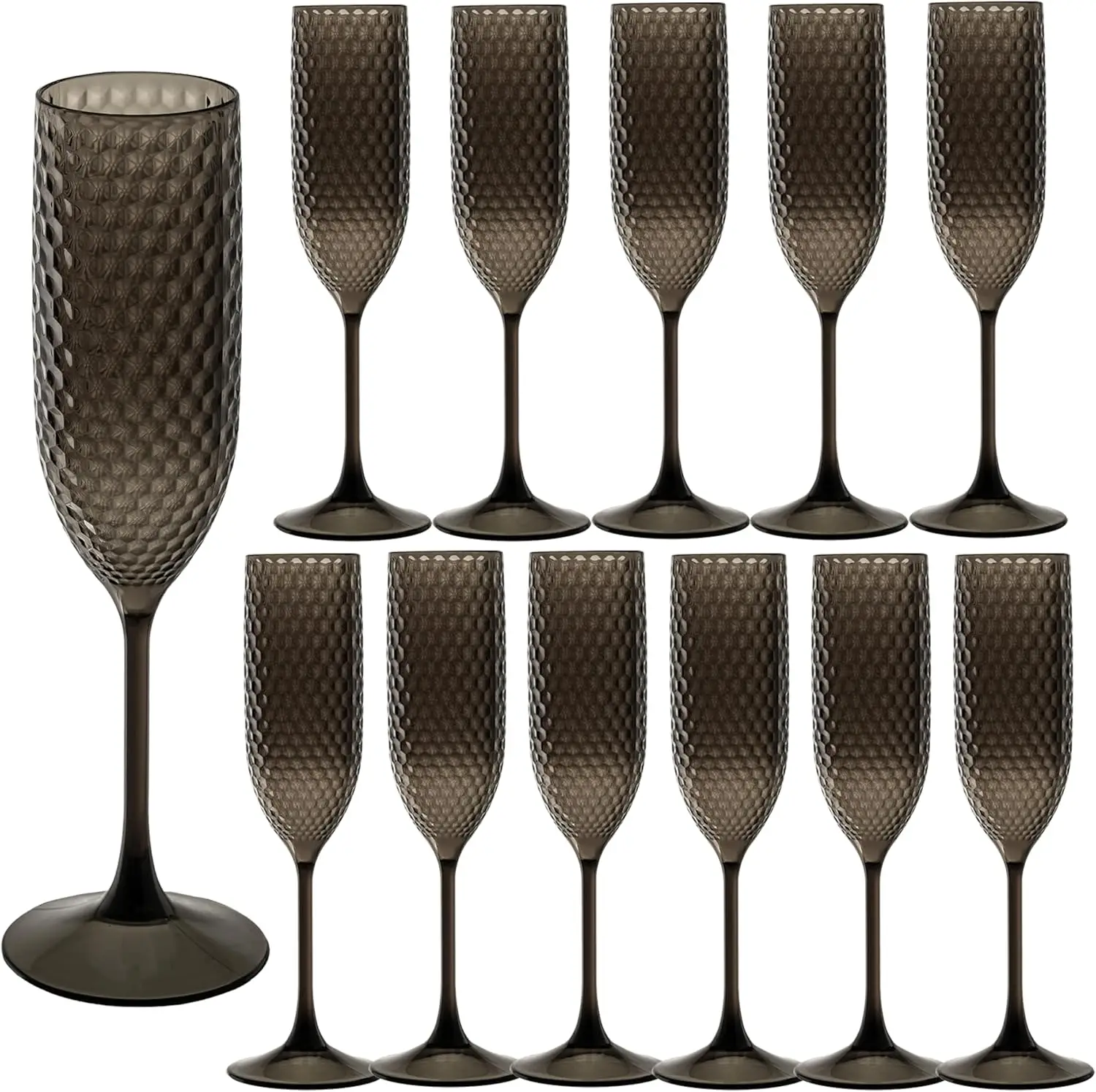 

12-Pack Black Plastic Champagne Flutes, 5.5 oz Unbreakable Wedding Toasting Glasses for Party, Christmas, Vintage Drinkware
