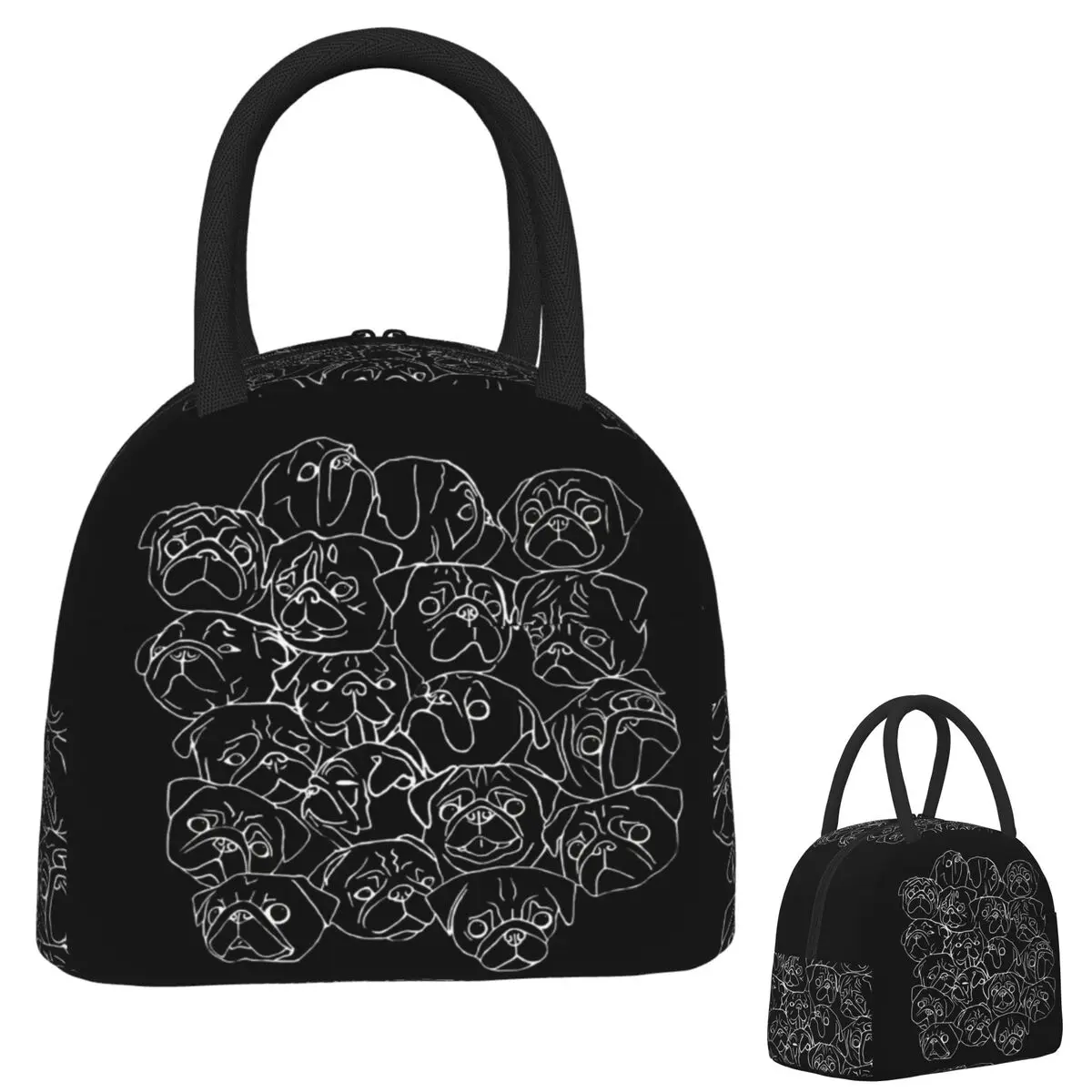 

Сумки для обеда Black Pugs Pug, изолированная коробка для бенто, водонепроницаемая сумка для обеда, многоразовые сумки для пикника, сумка-холодильник для женщин, студенческой работы