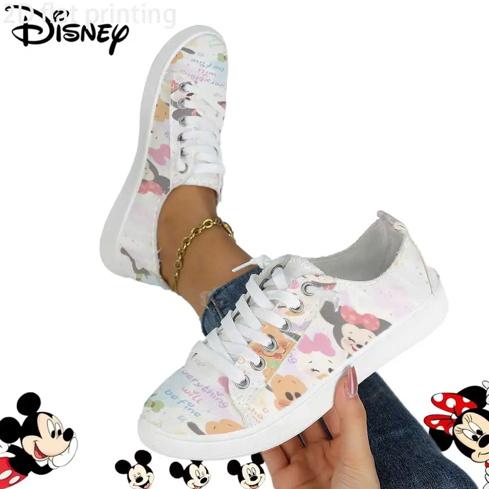

Disney Tsum Tsum Pastel Quote Print Canvas Sneakers – Casual Low-Top Lace-Up Shoes for Women