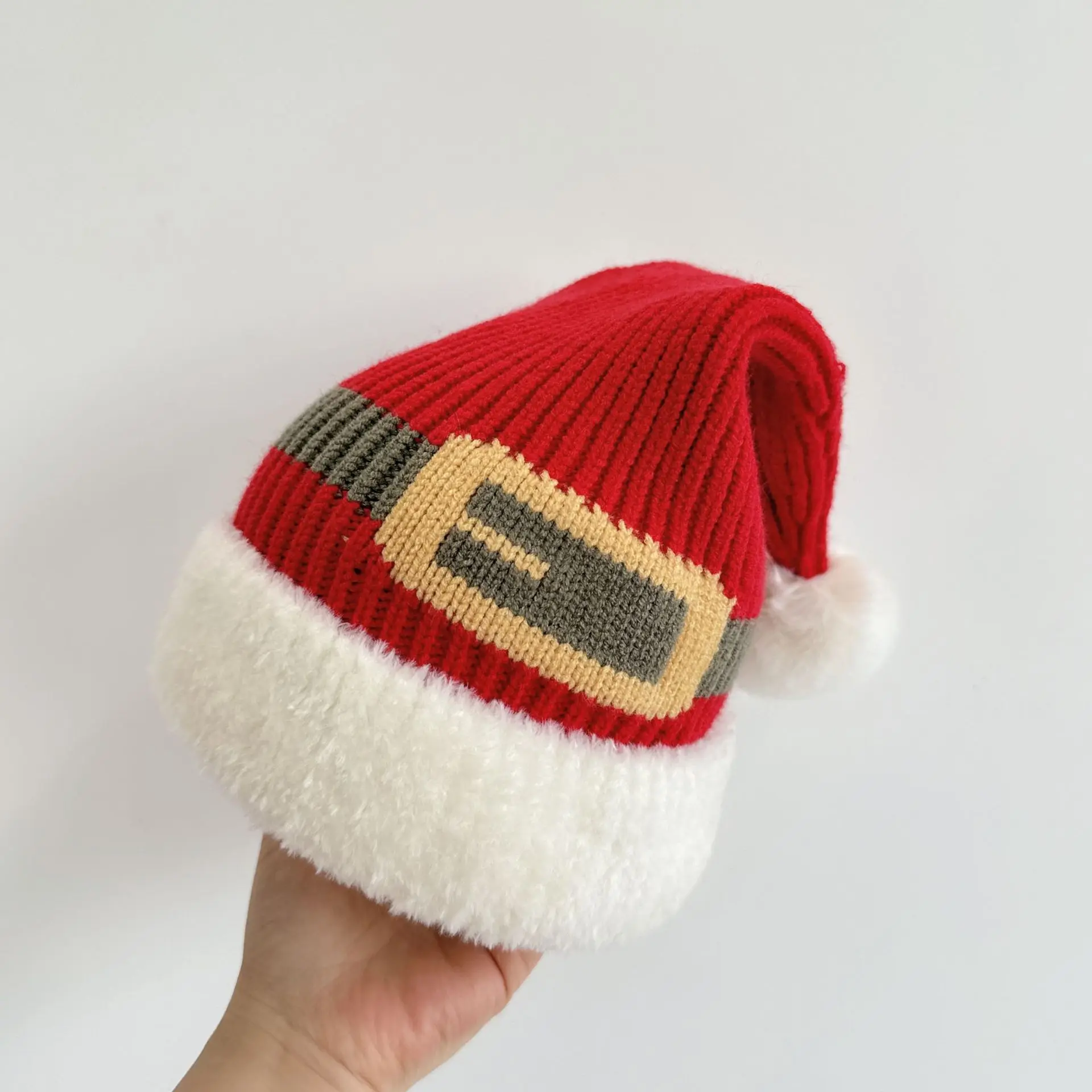 Christmas Hat Gift Pom Poms Christmas Boys Girls Hat Winter Thick Santa Claus Cap Holiday Plush Beanies Cap Children