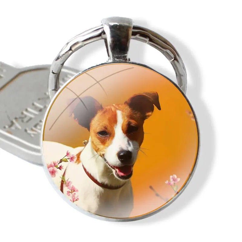 Keychain Handmade Glass Cabochon Key Ring Holder Pendant Key Chains Jack Russell Terrier Dog Fashion Creative Cartoon Design