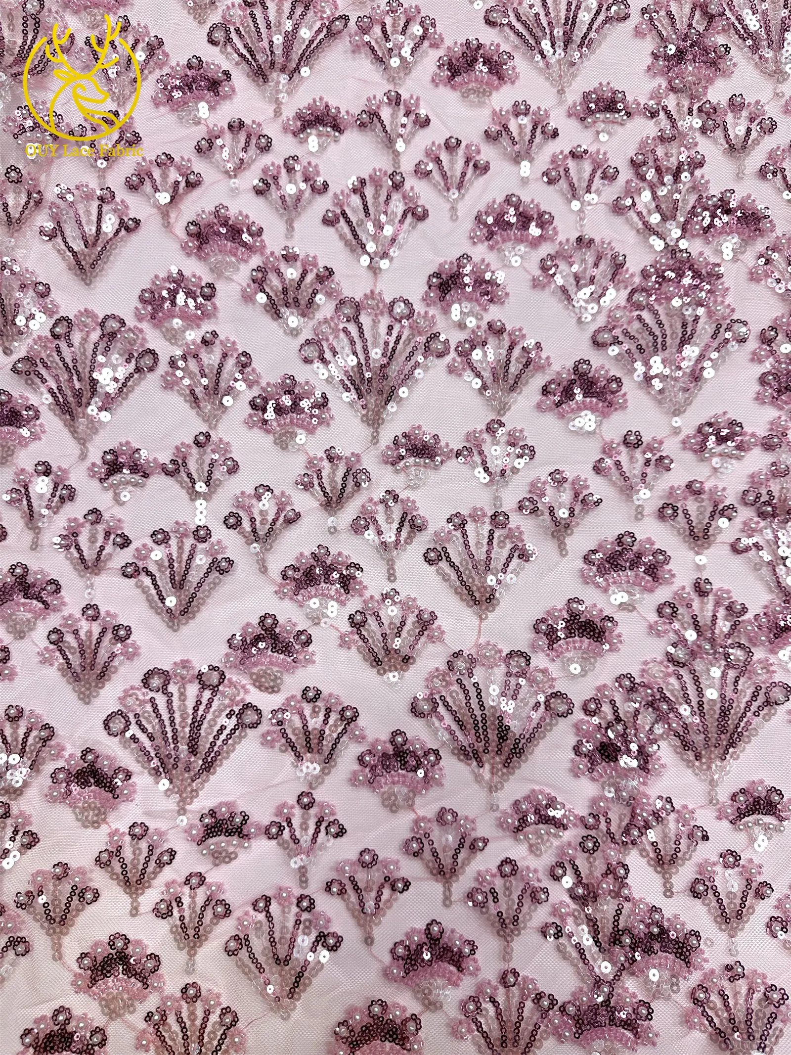Luxuriöser französischer Perlen-Pailletten-Spitzenstoff 5 Yards Premium Hochzeitsstoff Nigerianischer Bräutigam Bestickter Tüll-Spitzenstoff für Brautkleider – Detail 7
