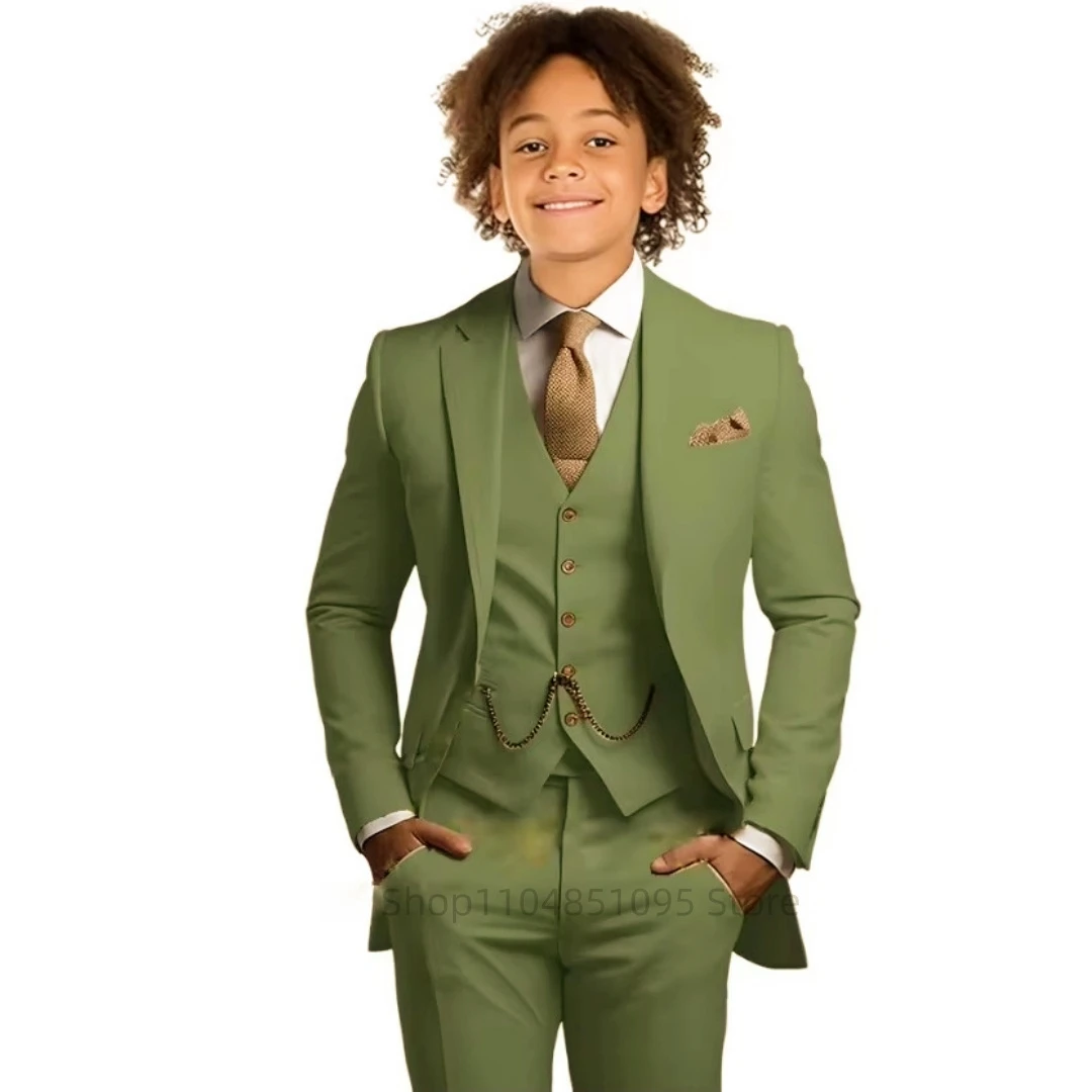 

Формальные свадебные костюмы для мальчиков, детская куртка с лацканами, жилет и брюки, детский смокинг, облегающий костюм для детей 2–18 лет