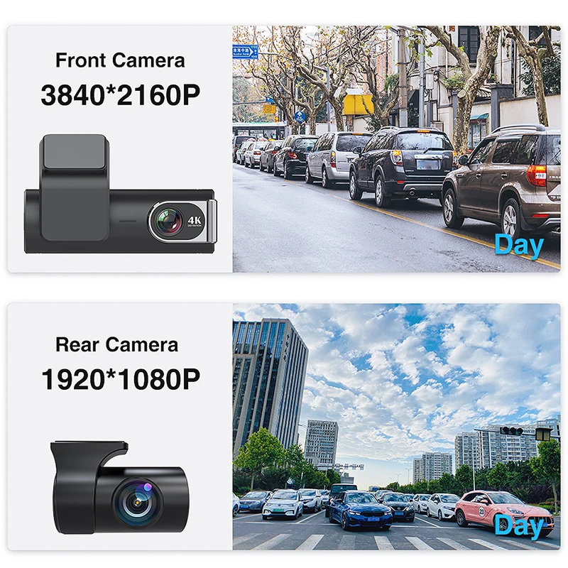 내장 GPS 와이파이 자동차 DVR 주차 모니터, 4K 대시 캠, 2160P, 24 시간 주차 모니터, 1440P 역방향 HD 나이트 비전, 140 FOV 운전 레코더