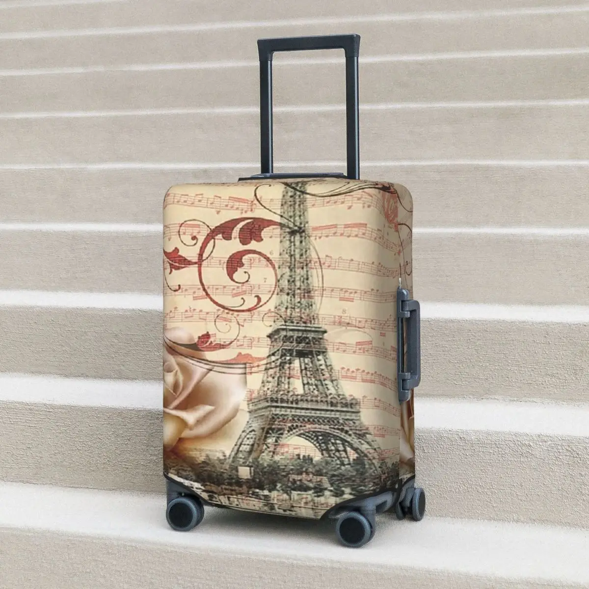 

Dark Academia French Botanical White Rose Paris Eiffel Tower Suitcase Cover Protection Elastic Travel Luggage Protector Covers