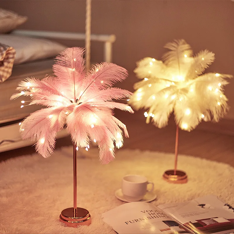 

LAYSDA LED TOY feather lamp table lamp night light bedroom ins girl heart bedside lamp modern wedding decoration small lantern