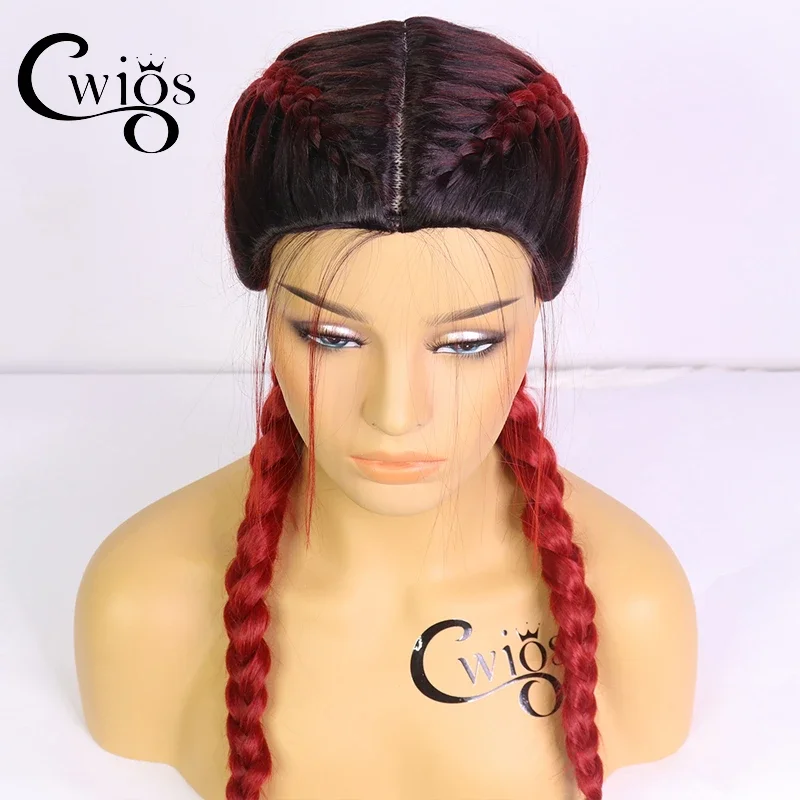 Cwigs Soft Black Synthetic Wig Cosplay Braided Wigs For Black Women Machine Made Heat Resistant Red Honey Blonde Box Braid Wig