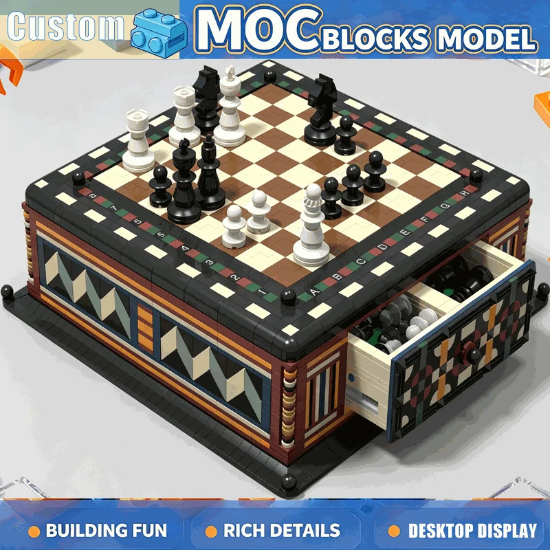 2964PCS 32X32 Chessboard Storage Drawer Build Blocks Classic Strategy Game Table Model DIY Assembly Toy Decoration Festival Gift