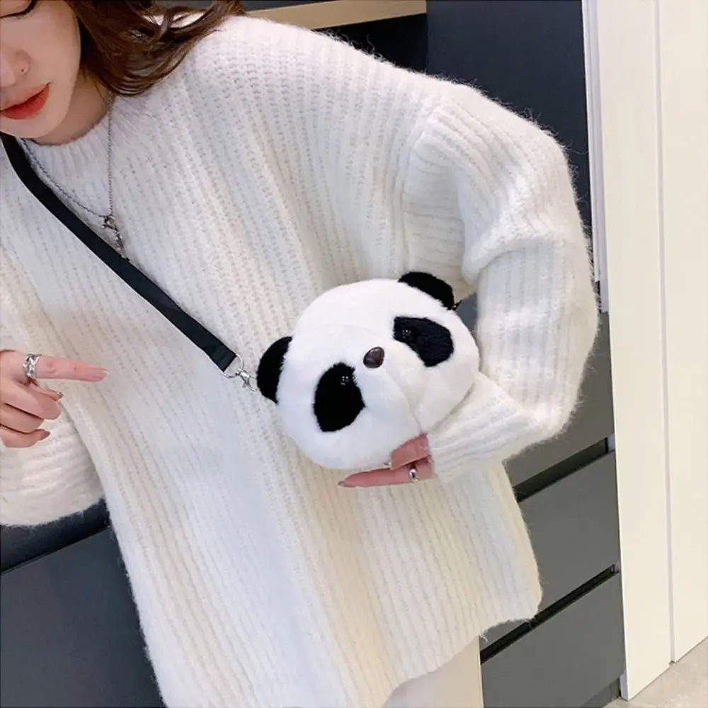 New Soft Fluffy Panda Crossbody Bag Lightweight Cartoon Coin Purse Fabric Adjustable Straps Phone Bag Women's Accessories - view 3