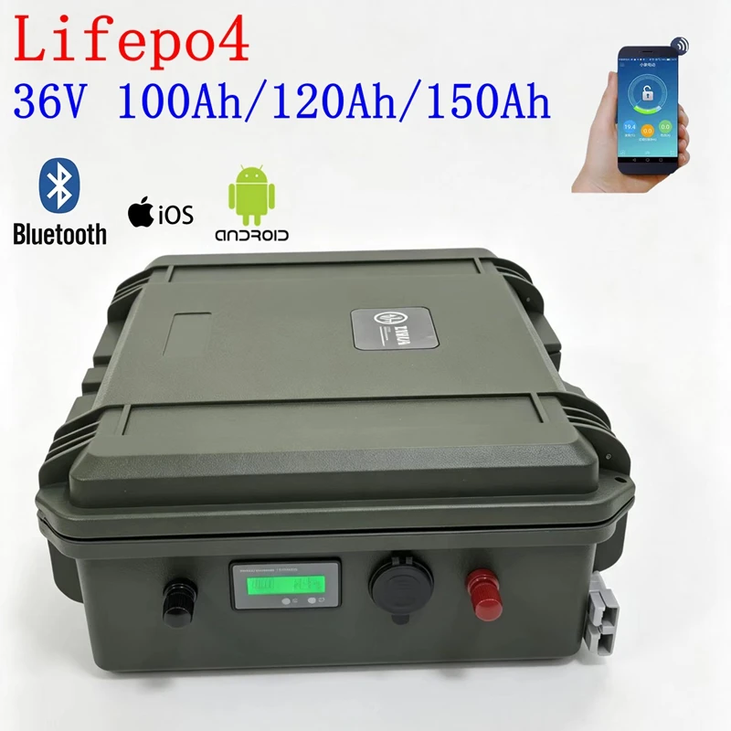 Waterproof IP67 36V lifepo4 100Ah 120Ah 150Ah with bms for trolling motor fishing boats EV RV + 10A charger
