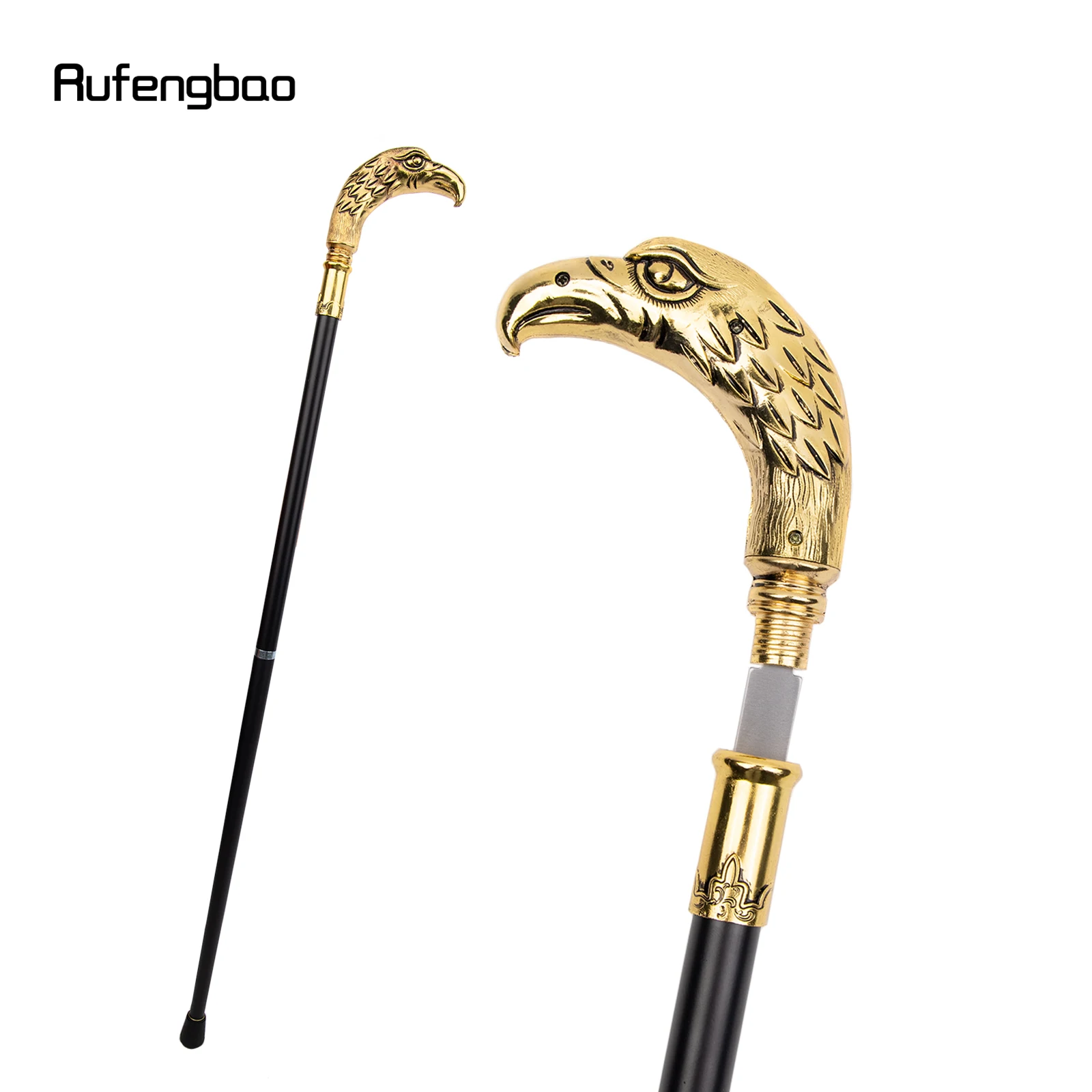 

Golden Long Head Eagle Handle Luxury Walking Stick with Hidden Plate Self Defense Fashion Cane Plate Cosplay Crosier Stick 90cm