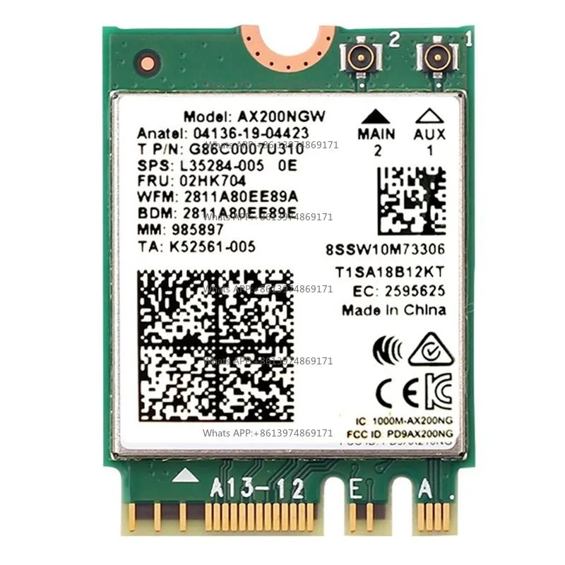 AX200 Wifi Card 2974Mbps 2.4GHz 5G Wi-Fi 6 Network Card M.2 NGFF 802.11Ax Bluetooth 5.2 AX200NGW Adapter