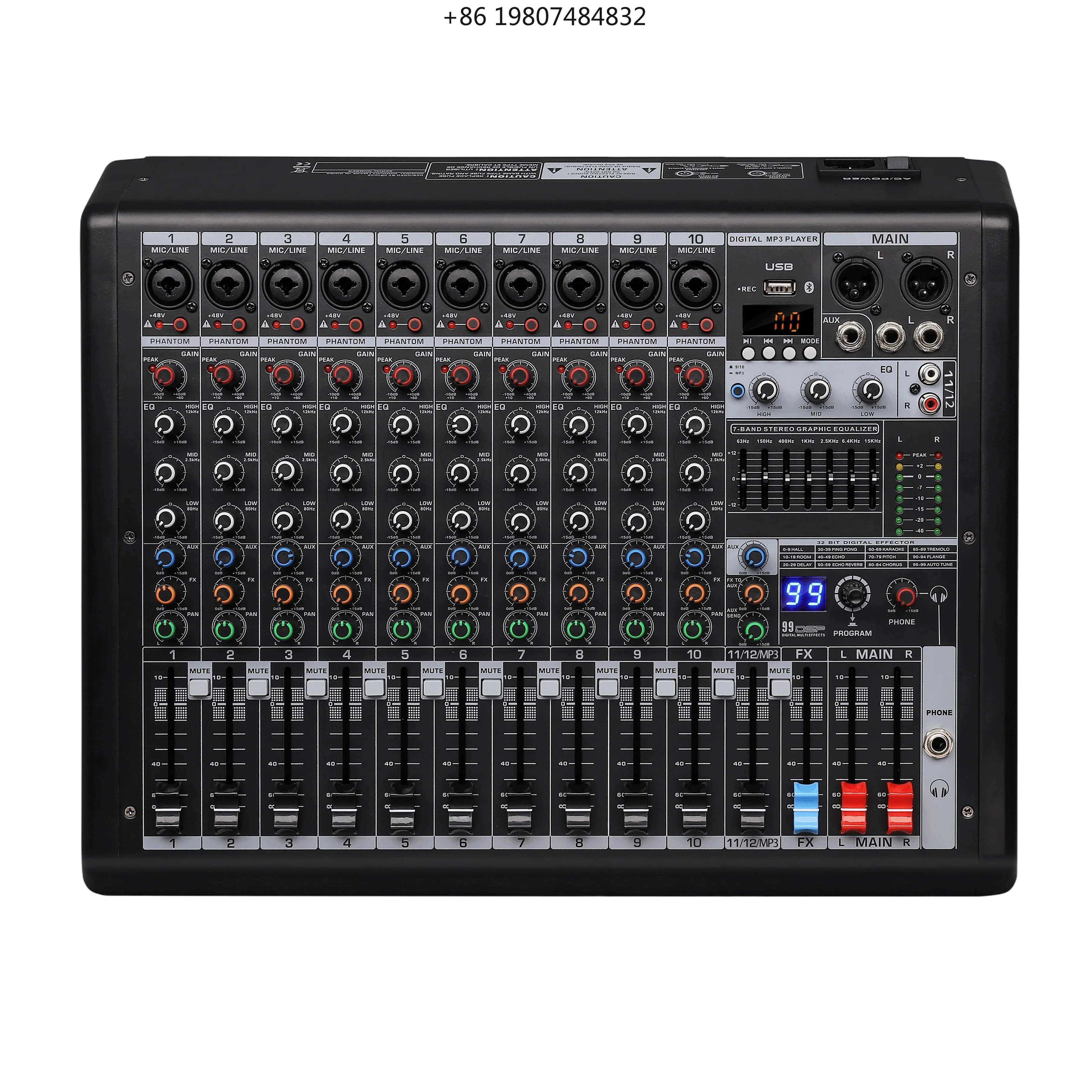 

Phantom Power for Large Church Stage Event Professional B12 12-Channel Mixing Console with 99 DSP Effects 48V