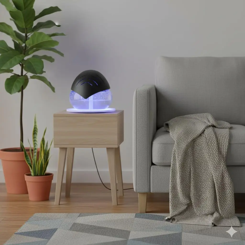 منقي هواء منقي هواء 7 ألوان LED أزرق فاتح محمول مدمج مع 4 زجاجات زيت عطري لغرفة النوم وغرفة المعيشة #3