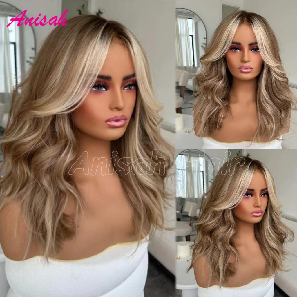 

Ash Blonde Highlight Colored Human Hair Wigs For Women Body Wave 13x4 Lace Front Wigs Human Hair HD Transparent Lace Wig