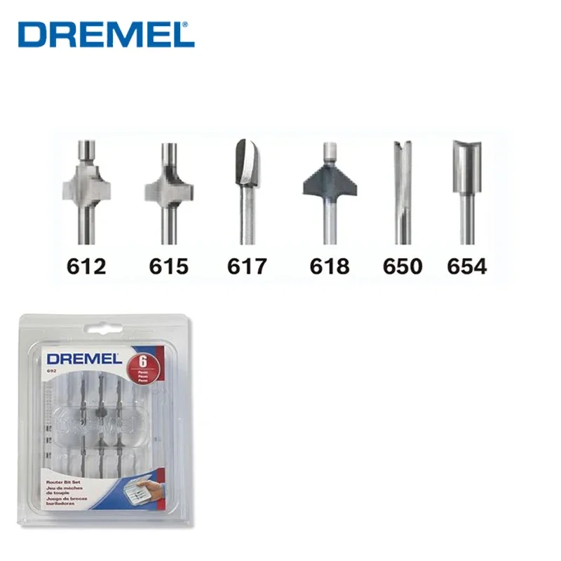 Dremel 692 Router Bit Set 6 Pcs Wood Milling Cutter for Dremel Rotary Tools Electric Grinders for Trimming Carving Slotting