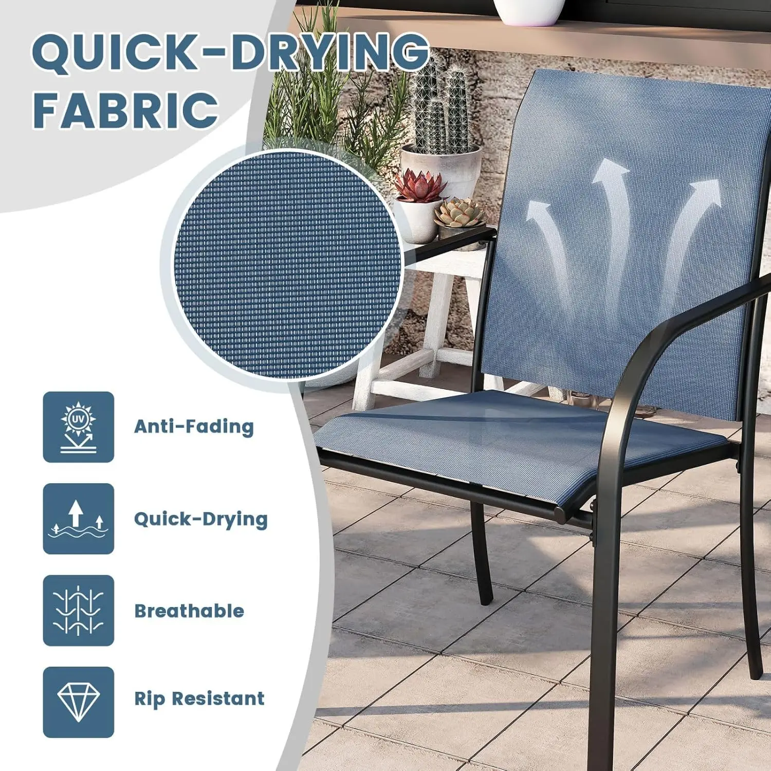 Outdoor Dining Set, Patio Dining Furniture Set includes Round Table with Adjustable Umbrella Hole and 6 Stackable Metal Chairs