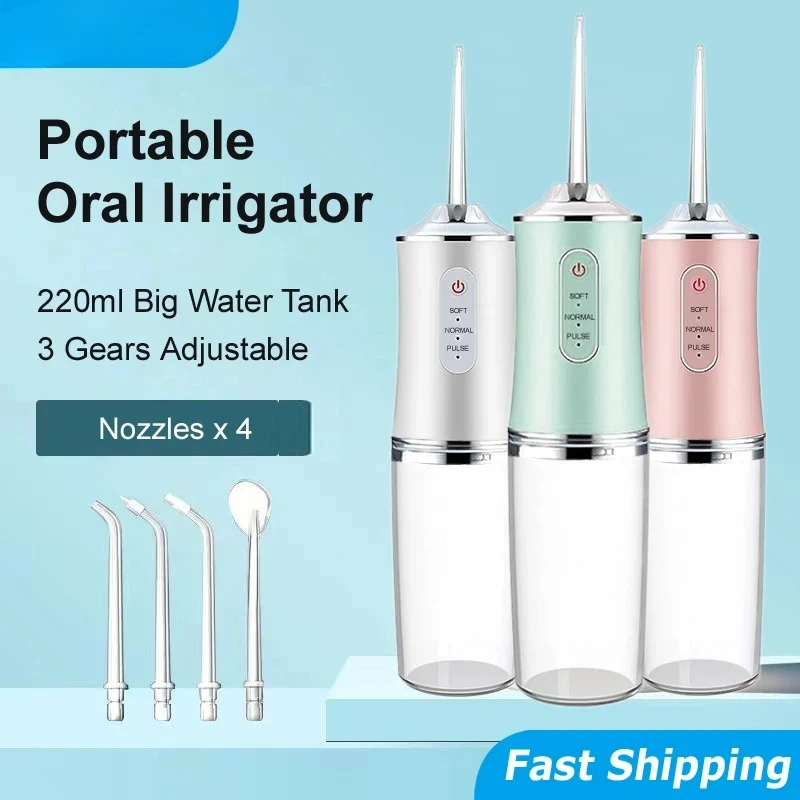 

Portable Smart Electric Oral Irrigator 4 Jets 3 Modes USB Rechargeable Cordless Water Flosser Jet Irrigator Dental Teeth Cleaner