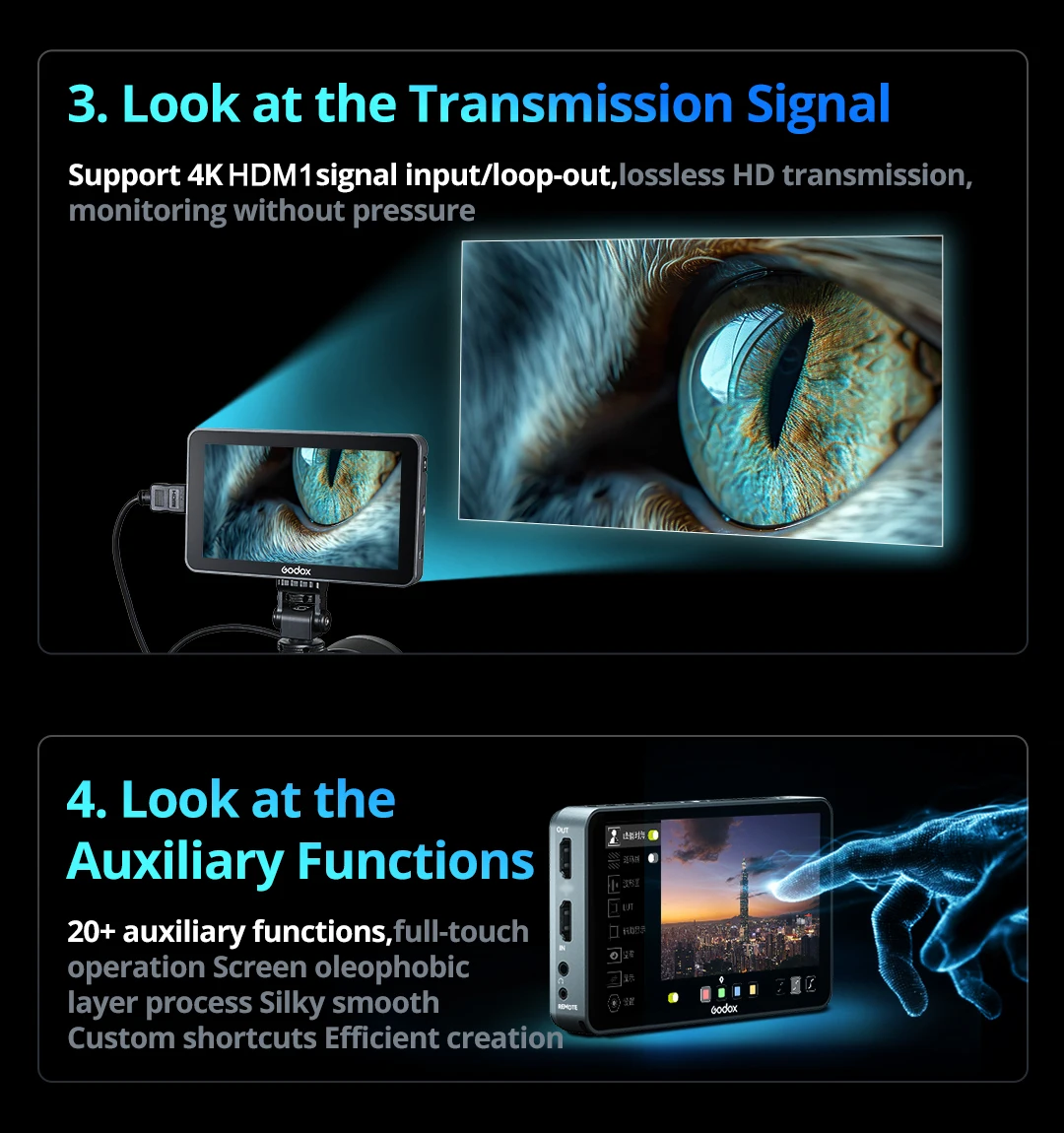 Godox GM6S Pro 5.5 Inch 10W 4K Ultra Bright Camera Monitor DSLR 3D LUT Touch Screen IPS FHD 1920x1080 Video 4K HDM1 Field Monito
