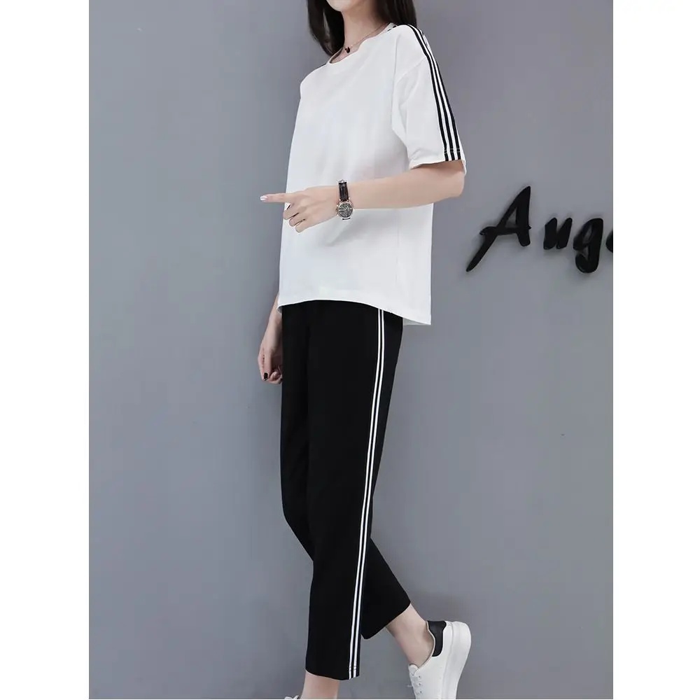 

Women's Sportswear Set Summer 2025 Loose Short Sleeve Running Outfit Style Two-Piece Casual Elastic Lightweight T-Shirt
