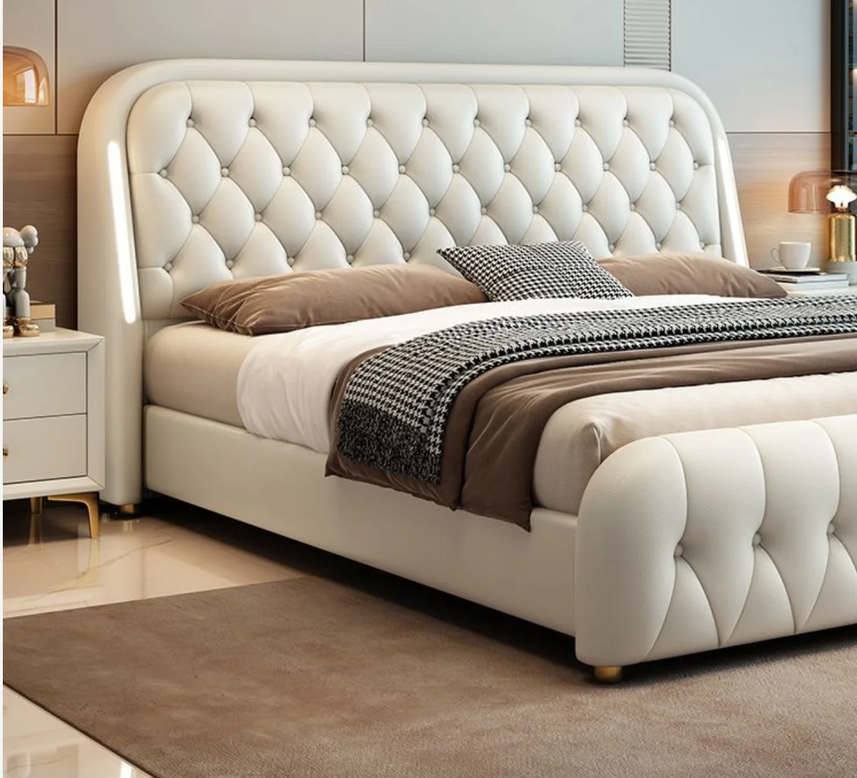 #Light Luxury Modern Simple Leather Bed High-End Multifunctional Double Bed Rechargeable Storage For Master Bedroom Wedding Bed