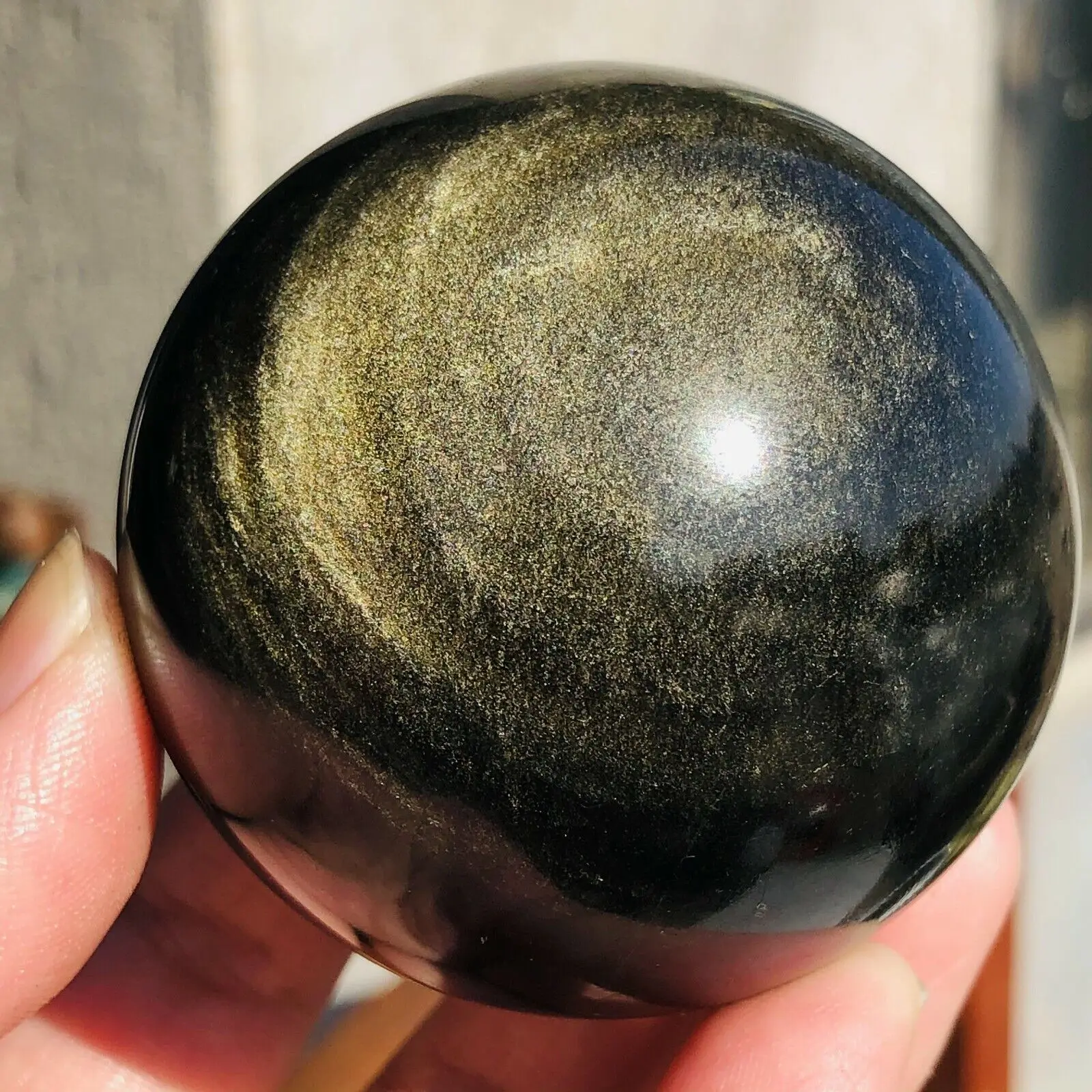 Natural Golden Obsidian Sphere Flashy Sparkly Crystal Healing Energy Quartz