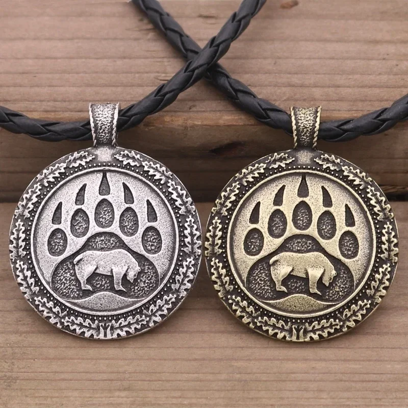 New Trendy Retro Angry Bear Bear Claw Pendant Necklace Men's Necklace New Fashion Metal Round Pendant Accessories Party Jewelry