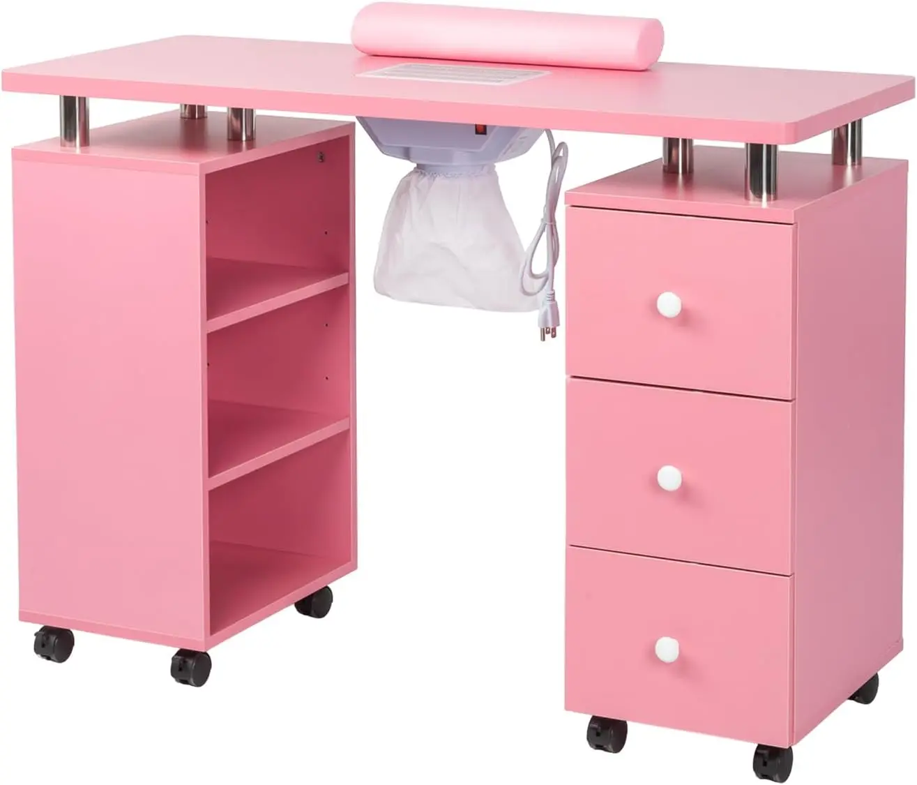 Manicure Table Nail Desk for Nail Tech, Nail Table Beauty Salon Tech Station w/Electric Downdraft Vent, Lockable Wheels