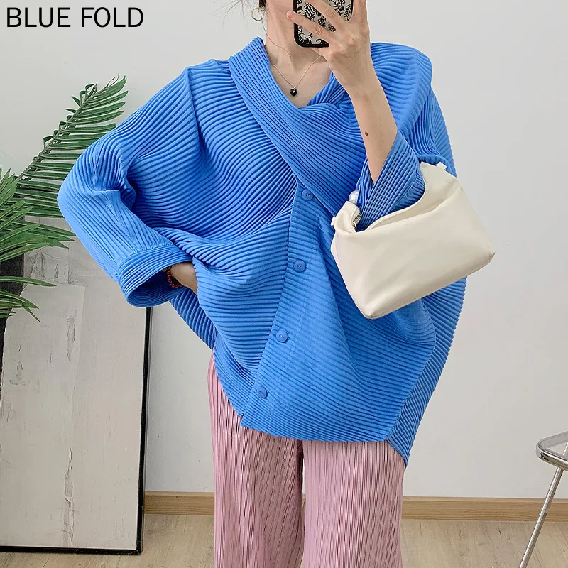 MIYAKE European Scarf Collar Pleated Coat Autumn and Winter New Loose Slim Cardigan Top PLEATS Coat for Women Winter Jacket