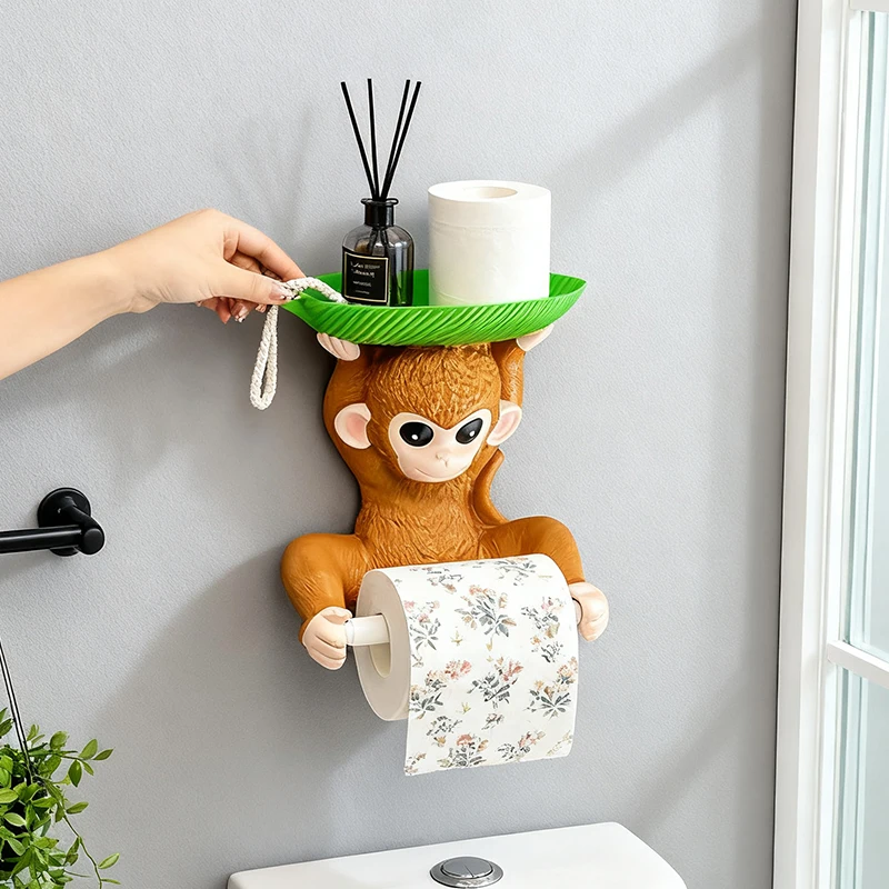 Niedlicher Affen-Rollenpapierhalter ohne Bohren, zur Wandmontage, Taschentuchhalter, Toilettenpapier-Aufbewahrungsregal, Rollenpapier-Aufhänger