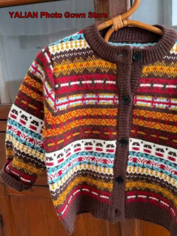 Kids Two-Piece Set Boys Girls Spring Autumn Color Block Cardigan Baby Boy Sweater